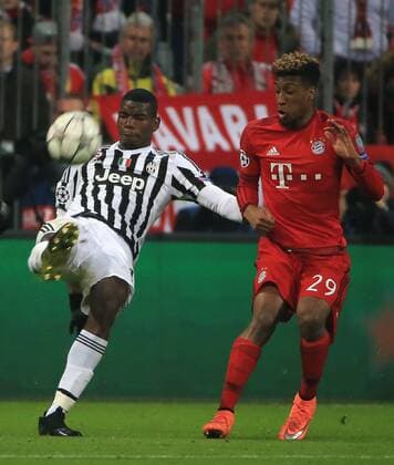 16.03.2016, CL, FC Bayern vs Juventus Turin, Allianz Arena München, Fussball, im Bild: Paul Pogba (Juve) vs Kingsley Coman (FCB)