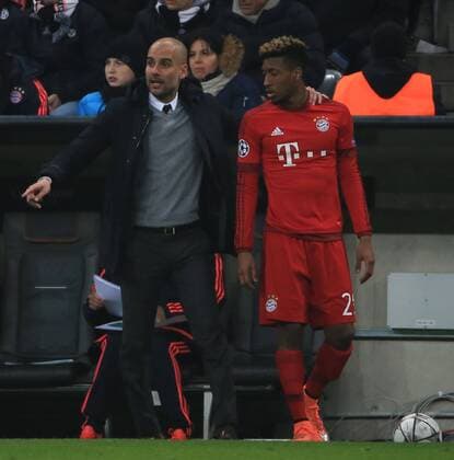16.03.2016, CL, FC Bayern vs Juventus Turin, Allianz Arena München, Fussball, im Bild: Trainer Pep Guardiola (FCB) und Kingsley Coman (FCB)