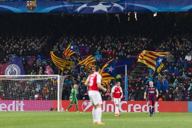 SPAIN - 16th Mar: Independence s flags during the UEFA Champions League round of 16, second Leg match between FC Barcelona Barca - Arsenal FC, played at Camp Nou Stadium on 16th Mar 2016 in Barcelona, Spain. (Credit: Mikel Trigueros Urbanandsport Cordon Press)  xMikelxTriguerosx xSPAINx-xFCxBarcelonax-xArsenalxFCx-xChampionsxLeaguex-x2015 16x