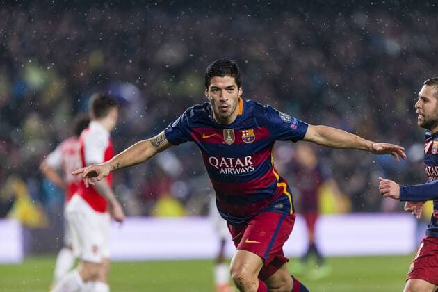 SPAIN - 16th Mar: Luis Suarez celebrates scoring the goal during the UEFA Champions League round of 16, second Leg match between FC Barcelona Barca - Arsenal FC, played at Camp Nou Stadium on 16th Mar 2016 in Barcelona, Spain. (Credit: Mikel Trigueros Urbanandsport Cordon Press)  xMikelxTriguerosx xSPAINx-xFCxBarcelonax-xArsenalxFCx-xChampionsxLeaguex-x2015 16x