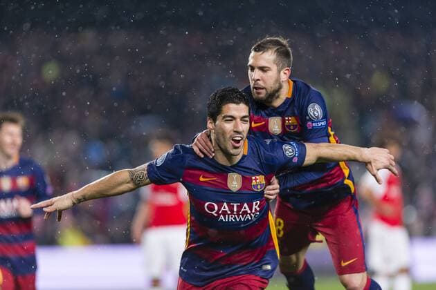 SPAIN - 16th Mar: Luis Suarez celebrates scoring the goal during the UEFA Champions League round of 16, second Leg match between FC Barcelona Barca - Arsenal FC, played at Camp Nou Stadium on 16th Mar 2016 in Barcelona, Spain. (Credit: Mikel Trigueros Urbanandsport Cordon Press)  xMikelxTriguerosx xSPAINx-xFCxBarcelonax-xArsenalxFCx-xChampionsxLeaguex-x2015 16x