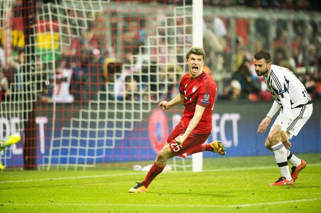 Champions League Achtelfinale, FC Bayern Muenchen vs. Juventus Turin, Allianz Arena, Muenchen. 16.03.2016 Im Bild: 2 zu 2 in der 90. minute durch Thomas Mueller Â