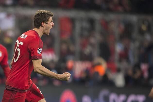 Thomas Muller (Bayern), MARCH 16, 2016 - Football Soccer : Thomas Muller of Bayern celebrates after scoring their 2nd goal during the UEFA Champions League Round of 16, 2nd leg match between FC Bayern Munchen 4-2 Juventus at Allianz Arena in Munich, Germany. NoxThirdxPartyxSales  (ptmb089648)