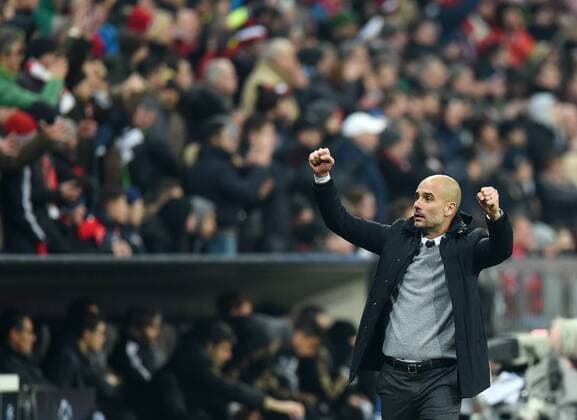 FUSSBALL CHAMPIONS LEAGUE SAISON 2015 2016 ACHTELFINAL RUECKSPIEL FC Bayern Muenchen - Juventus Turin 16.03.2016 Schlussjubel Trainer Pep Guardiola (FC Bayern Muenchen) 