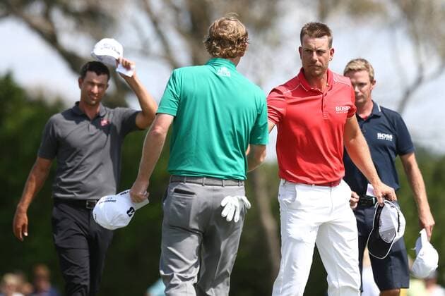 March 17, 2016 - Orlando, Florida, United States - (L-R) Adam Scott, Brandt Snedeker and Henrik Stenson shake hands on the ninth green after the first round of the Arnold Palmer Invitational at Bay Hill Club & Lodge. PGA Golf Herren 2016 - Arnold Palmer Invitational - Round 1 - ZUMAw109