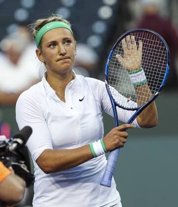 INDIAN WELLS, March 17, 2016 -- Victoria Azarenka of Belarus celebrates after winning the women singles quaterfinals against Magdalena Rybarikova of Slovakia at the BNP Paribas Open tennis tournament in Indian Wells, California, the United States, March 17, 2016. Azarenka won 2-0. ) (SP)US-INDIAN WELLS-TENNIS-BNP PARIBAS OPEN ZhaoxHanrong 