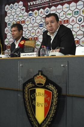 Enzo Scifo and Marc Wilmots headcoach of the Belgian National Football Team FOOTBALL : Equipe de Belgique - Annonce de la liste des selectionnes - Bruxelles - 18 03 2016 Photonews Panoramic 
