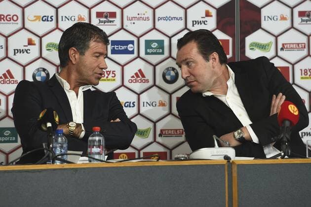 Enzo Scifo and Marc Wilmots headcoach of the Belgian National Football Team FOOTBALL : Equipe de Belgique - Annonce de la liste des selectionnes - Bruxelles - 18 03 2016 Photonews Panoramic 
