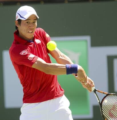 March 18, 2016 - Los Angeles, California, U.S - Kei Nishikori of Japan in actions against Rafael Nadal of Spain during the men singles semifinal of the BNP Paribas Open tennis tournament on Friday, March 18, 2016 in Indian Wells, California. Nadal won 6-4, 6-3. (Photo by BNP Paribas Open 2016 Men Singles Semifinal - ZUMAc68_