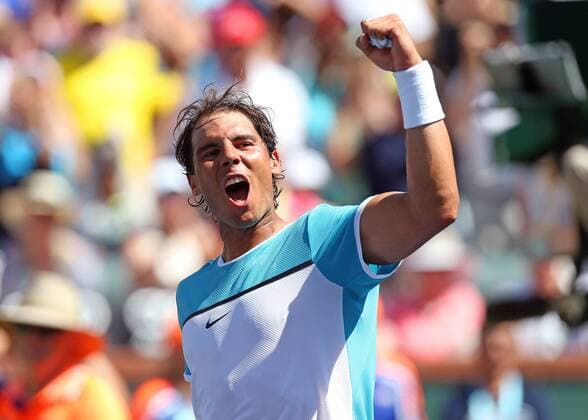 March 18, 2016: Rafael Nadal of Spain celebrates after defeating Kei Nishikori of Japan during the 2016 BNP Paribas Open at Indian Wells Tennis Garden in Indian Wells, California. TENNIS 2016: BNP Paribas Open MAR 18 - ZUMAcb8_