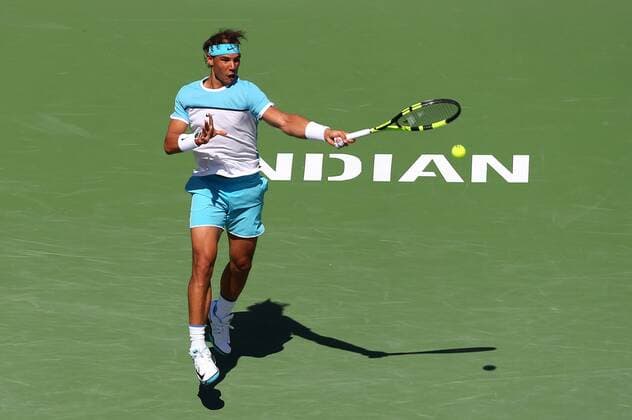 March 18, 2016: Rafael Nadal of Spain returns a shot against Kei Nishikori of Japan during the 2016 BNP Paribas Open at Indian Wells Tennis Garden in Indian Wells, California. TENNIS 2016: BNP Paribas Open MAR 18 - ZUMAcb8_