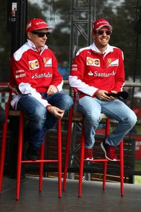 Australian Grand Prix, Melbourne 17 - 20 March 2016 19.03.2016 - Kimi Raikkonen (FIN) Scuderia Ferrari SF16-H and Sebastian Vettel (GER) Scuderia Ferrari SF16-H 