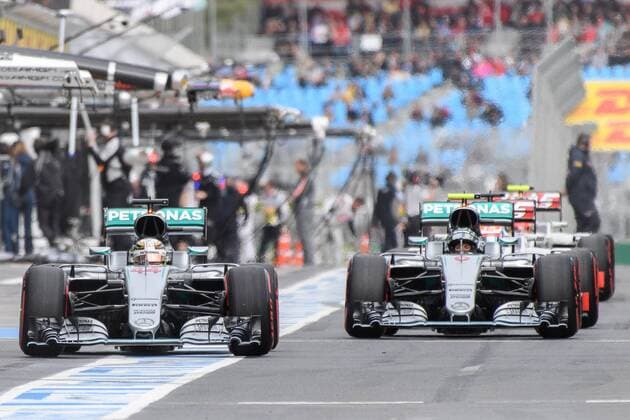 March 19, 2016: Lewis Hamilton (GBR) 44 and Nico Rosberg (DEU) 6 from the Mercedes AMG Petronas team prepare to leave the pits for qualifying at the 2016 Australian Formula One Grand Prix at Albert Park, Melbourne, Australia. Formula One 2016: Australia Day 3 - ZUMAc04_