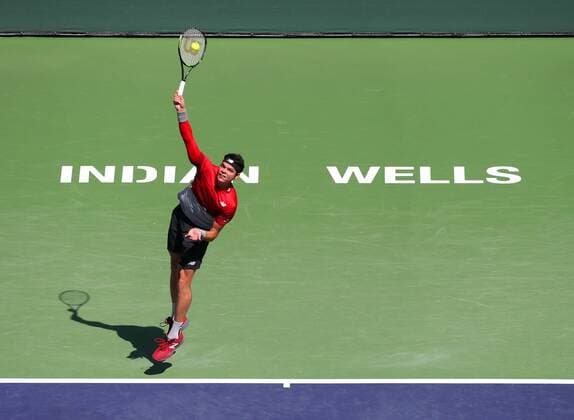 March 19, 2016: Milos Raonic of Canada in action against David Goffin of Belgium in the semi finals of the 2016 BNP Paribas Open at Indian Wells Tennis Garden in Indian Wells, California. TENNIS 2016: BNP Paribas Open MAR 19 - ZUMAcb8_