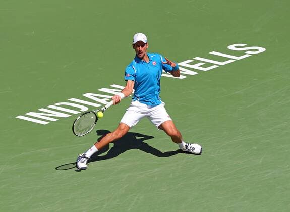 March 19, 2016: Novak Djokovic of Serbia returns a shot against Rafael Nadal of Spain in the semi finals of the 2016 BNP Paribas Open at Indian Wells Tennis Garden in Indian Wells, California. TENNIS 2016: BNP Paribas Open MAR 19 - ZUMAcb8_