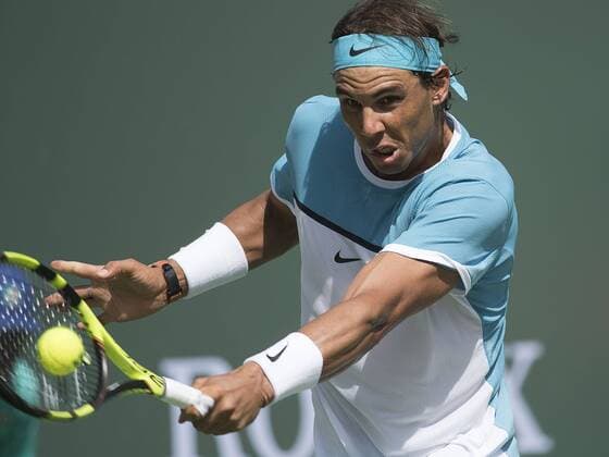 19 March 2016: Rafael Nadal (ESP) in action during his seni-final loss to Novak Djokovic (SRB) in the men s singles semi-final at the BNP Paribas Open played at the Indian Wells Tennis Garden, Indian Wells, CA (Photo by Cynthia Lum Icon Sportswire) TENNIS: MAR 19 BNP Paribas Open Icon250031916227 EDITORIAL USE ONLY