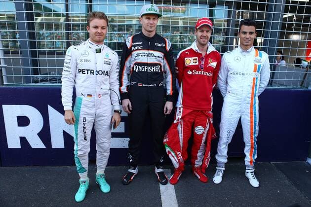 Australian Grand Prix, Melbourne 17 - 20 March 2016 20.03.2016 - Nico Rosberg (GER) Mercedes AMG F1 W07 Hybrid, Nico Hulkenberg (GER) Sahara Force India F1 VJM09, Sebastian Vettel (GER) Scuderia Ferrari SF16-H and Pascal Wehrlein (GER) Manor Racing MRT05 