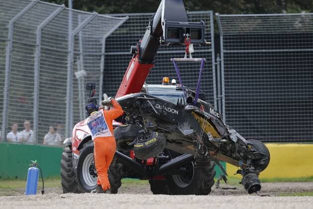 March 20, 2016 - Melbourne, Australia - The McLaren Honda of FERNANDO ALONSO of Spain is seen after a crash during the 2016 Formula 1 Australian Grand Prix at Albert Park Circuit, in Melbourne, Australia. F1 2016 - Australian Grand Prix - Rosberg Wins - ZUMAg147
