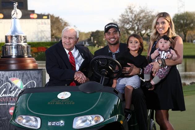 March 20, 2016 - Orlando, Florida, United States - (L-R) Arnold Palmer, Jason Day, Dash James Day, Ellie Day and Lucy Day after winning the final round at the Arnold Palmer Invitational presented by MasterCard at Bay Hill Club & Lodge. PGA Golf Herren 2016 - Arnold Palmer Invitational - Final Round - ZUMAw109