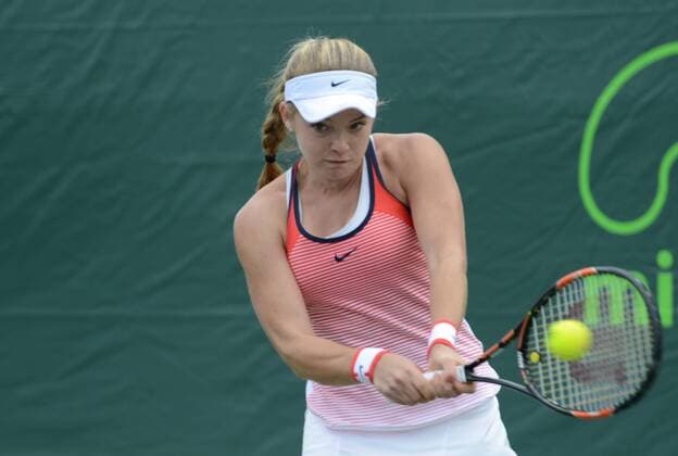 March 21, 2016 - Miami, Florida, United States - KATIE SWAN of Great Britain in action in her qualifying match vs. L. Davis at the Miami Open in Miami Florida Tennis 2016 - Miami Open - Day 1 - ZUMAl132
