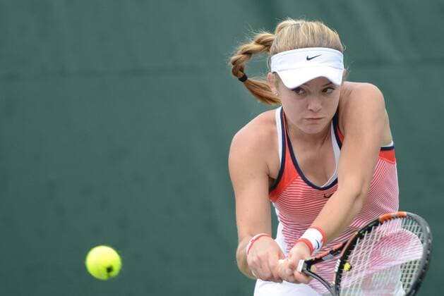 March 21, 2016 - Miami, Florida, U.S. - KATIE SWAN, 17, of Great Britain in action in her qualifying match vs. L. Davis at the Miami Open. Swan stunned Davis with a 1-6, 6-4, 6-2 win. Tennis 2016 - Miami Open - Qualifying Day 1 - ZUMAl132