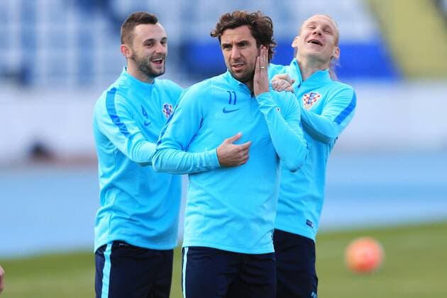Fußball, Training Nationalteam Kroatien Training session of Croatia Football team ahead of their friendly match against Israel 22.03.2016., Osijek, Croatia - Croatian national football team held a training session on stadium Gradski vrt (City Garden). Croatia will play a friendly match against Israel in Osijek on 23 March 2016. Darijo Srna, Marcelo Brozovic, Domagoj Vida.  DavorxJavorovic PIXSELL