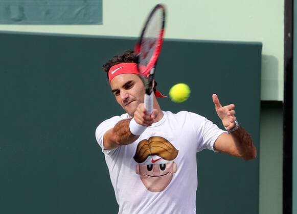 Miami, FL, USA - Roger Federer (Swiss) returns during a practice at the Miami Open Tennis tournament 2016 in Key Biscayne on Tuesday, March 22, 2016 in Miami, Fla. Miami Open media day - ZUMAm67_