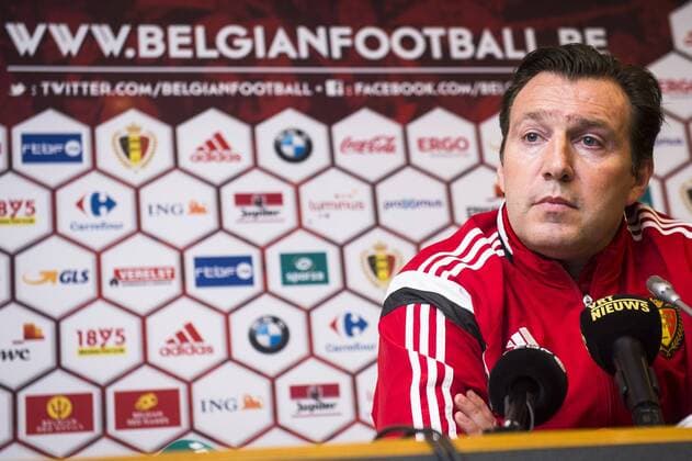 Bilder des Tages SPORT Belgium s head coach Marc Wilmots pictured during a press conference PK Pressekonferenz of Belgian national soccer team Red Devils, Wednesday 23 March 2016, in Brussels. The Red Devils will play a friendly game against Portugal on 29 March, in Portugal, and ,not in Belgium, after Brussels terrorists attacks. The game is a preparation for the upcoming Euro2016. LAURIExDIEFFEMBACQ  x04819393x