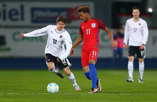 SOCCER - U18, AUT vs ENG, test match WIENER NEUSTADT,AUSTRIA,23.MAR.16 - SOCCER - OEFB Under-18 international match Länderspiel Austria vs England, friendly match. Image shows Oliver Filip (AUT) and Chris Willock (ENG). GEPAxpictures xCh.xKelemen