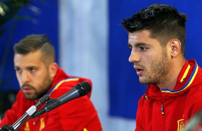 Fußball, PK Nationalteam Spanien Morata and Jordi Alba at press conference PK Pressekonferenz before the Spain friendly against Italy. xPABLOGARCIAx 