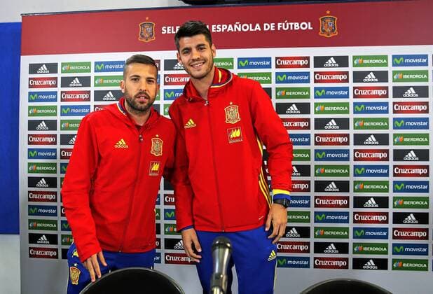 Fußball, PK Nationalteam Spanien Morata and Jordi Alba at press conference PK Pressekonferenz before the Spain friendly against Italy. xPABLOGARCIAx 