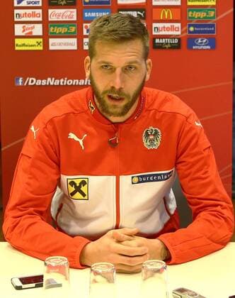 SOCCER - AUT vs ALB, test match, preview STEGERSBACH,AUSTRIA,24.MAR.16 - SOCCER - OEFB international match Länderspiel Austria vs Albania, friendly match, preview, mixed zone team AUT. Image shows Guido Burgstaller (AUT). Keywords: press conference PK Pressekonferenz GEPAxpictures xChristianxOrt