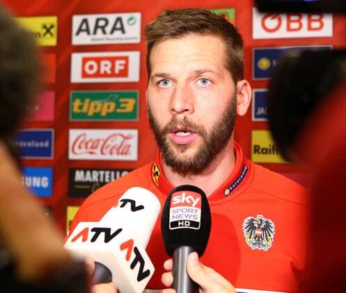 SOCCER - AUT vs ALB, test match, preview STEGERSBACH,AUSTRIA,24.MAR.16 - SOCCER - OEFB international match Länderspiel Austria vs Albania, friendly match, preview, mixed zone team AUT. Image shows Guido Burgstaller (AUT). Keywords: press conference PK Pressekonferenz GEPAxpictures xChristianxOrt