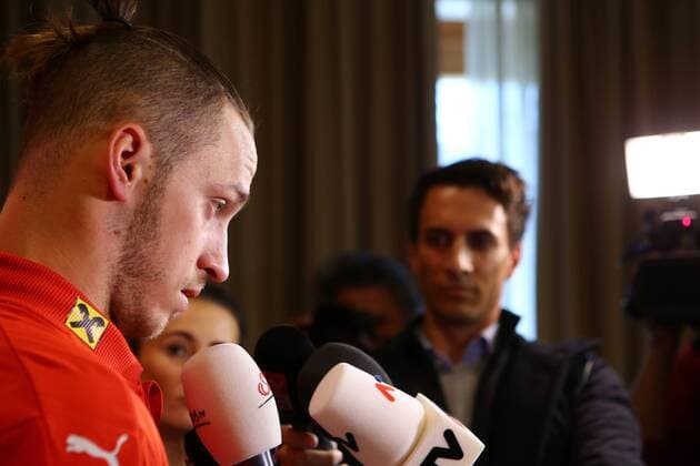 Fußball, Nationalteam Österreich PK SOCCER - AUT vs ALB, test match, preview STEGERSBACH,AUSTRIA,24.MAR.16 - SOCCER - OEFB international match Länderspiel Austria vs Albania, friendly match, preview, mixed zone team AUT. Image shows Marko Arnautovic (AUT). Keywords: press conference PK Pressekonferenz GEPAxpictures xChristianxOrt