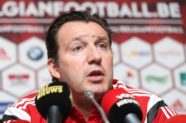 Fußball, PK Marc Wilmots - Nationalteam Belgien Belgium s head coach Marc Wilmots pictured during a press conference PK Pressekonferenz of the Belgian national soccer team Red Devils, Thursday 24 March 2016 in Brussels. The Red Devils will play a friendly game in and against Portugal on 29 March, the match was moved due to safety concerns after the Brussels terrorists attacks. The game is a preparation for the upcoming Euro2016. VIRGINIExLEFOUR  x04819880x