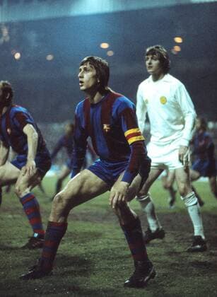 Football - 1975 European Cup - Semi-Final, First Leg: Leeds United 2 Barcelona 1 09 04 1975 Barcelona s Johan Cruyff at Elland Road. Colorsport Andrew Cowie 