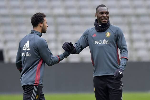 Fußball, Training Nationalteam Belgien Dembele Moussa midfielder of Belgium and Benteke Christian forward of Belgium FOOTBALL : Belgique - Entrainement - UEFA EURO EM Europameisterschaft Fussball 2016 - Amical - 24 03 2016 PhotoNews Panoramic 