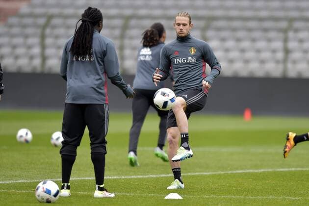 Belgium s Guillaume Gillet pictured during a training session of the Belgian national soccer team Red Devils, Thursday 24 March 2016 in Brussels. The Red Devils will play a friendly game in and against Portugal on 29 March, the match was moved due to safety concerns after the Brussels terrorists attacks. The game is a preparation for the upcoming Euro2016. PETERxDExVOECHT  x04819985x
