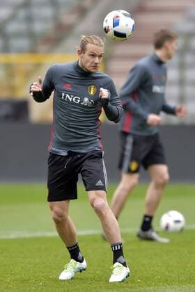 Belgium s Guillaume Gillet pictured in action during a training session of the Belgian national soccer team Red Devils, Thursday 24 March 2016 in Brussels. The Red Devils will play a friendly game in and against Portugal on 29 March, the match was moved due to safety concerns after the Brussels terrorists attacks. The game is a preparation for the upcoming Euro2016. PETERxDExVOECHT  x04819953x
