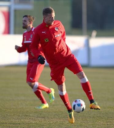 Fußball, Training Nationalteam Österreich SOCCER - AUT vs ALB, test match, preview STEGERSBACH,AUSTRIA,24.MAR.16 - SOCCER - OEFB international match Länderspiel Austria vs Albania, friendly match, preview, training team AUT. Image shows Mark Janko (AUT). GEPAxpictures xChristianxOrt