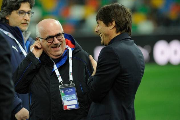 24.03.2016. Stadio Friuli, Udine, Italy. International Football friendly (Nationalmannschaft) Italy versus Spain. Carlo Tavecchio president of FIGC and Antonio Conte coach of Italy xActivaFotox  ActionPlus11721784