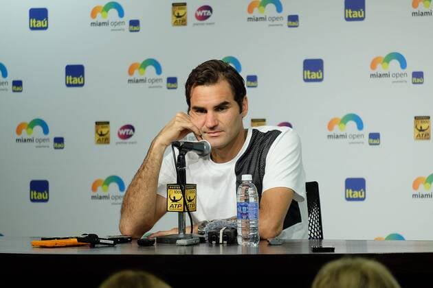 Swedish tennis player Roger Federer adresses the media during the first journey of the Masculine Miami Tennis Open in Cayo Vizcaino, Miami, FL, United States, 24 March 2016. MIAMI TENNIS OPEN !ACHTUNG: NUR REDAKTIONELLE NUTZUNG!  MIA002 20160324-635944486307359546