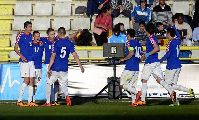 European Under-21 Championship (Nationalteam U21 U 21) qualification match played between Spain and Croatia. In this picture, Croatia players celebrate a goal. xVILLAGRAFICAx  FUTBOL