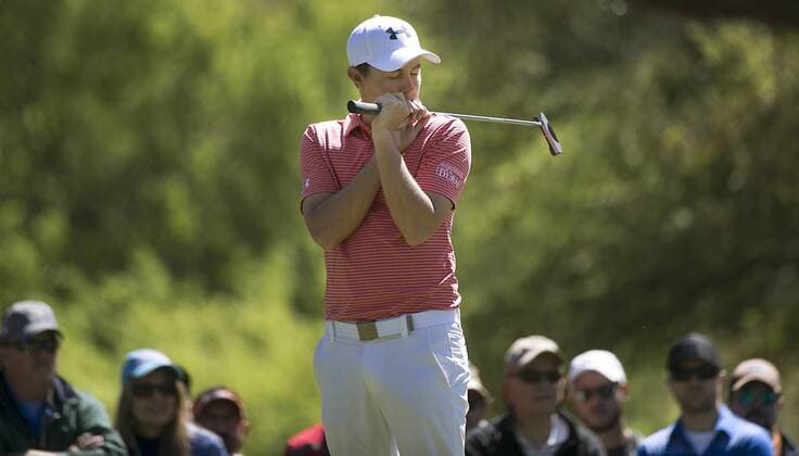 March 24, 2016 - Austin, TX, USA - Matthew Fitzpatrick misses a birdie putt on the 6th hole against Patrick Reed during second-round pool play action in the World Golf Championships Dell Match Play tournament at Austin Country Club in Austin, Texas, on Thursday, March 24, 2016. World Golf Championships Dell Match Play tournament - ZUMAm67_