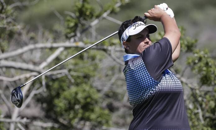 March 24, 2016: Daniela Iacobelli tees off on the 8th hole during the first round of the Kia Classic at Aviara Golf Club in Carlsbad, California. LPGA Golf Damen 2016: Kia Classic MAR 24 - ZUMAc04_