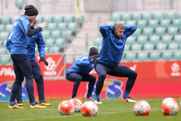 Fußball, Länderspiel, Training Nationalteam Norwegen 25.03.2016 WROCLAW Football FINLAND national team Nationalteam PRACTISE BEFORE FRIENDLY GAME - (R) PAULUS ARAJUURI ,  20160325CSJP3009