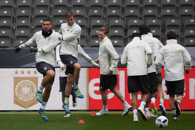 Lukas Podolski, Christoph Kramer, Andre Schürrle - Abschlusstraining der Deutschen Nationalmannschaft, Olympiastadion Berlin