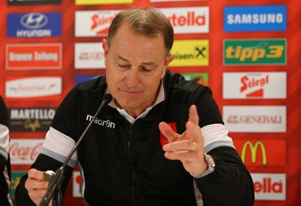 SOCCER - AUT vs ALB, test match, preview VIENNA,AUSTRIA,25.MAR.16 - SOCCER - OEFB international match Länderspiel Austria vs Albania, friendly match, preview, press conference PK Pressekonferenz team ALB. Image shows head coach Giovanni De Biasi (ALB). GEPAxpictures xChristianxOrt