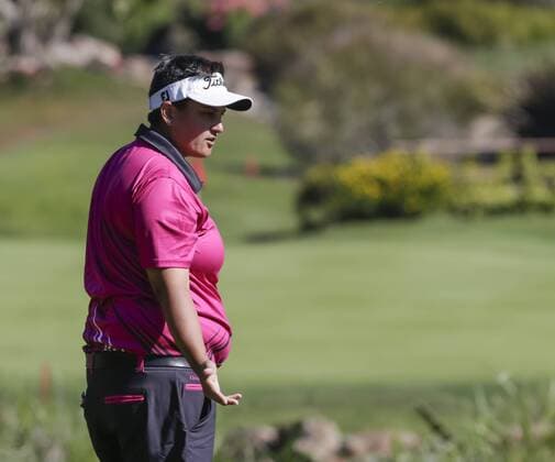March 25, 2016: Daniela Iacobelli frustrated with her first stroke on the par 3 third hole during the second round of the Kia Classic at Aviara Golf Club in Carlsbad, California. LPGA Golf Damen 2016: Kia Classic MAR 25 - ZUMAc04_