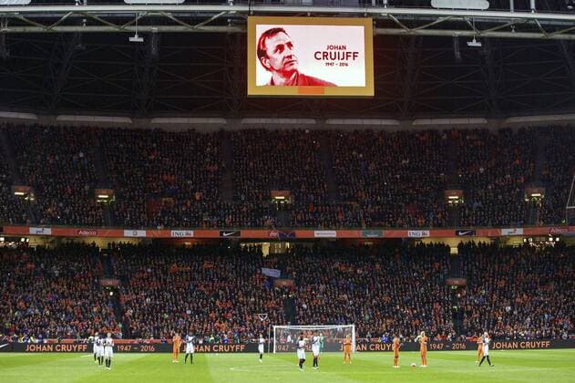 Fußball, Länderspiel, Niederlande - Frankreich, Trauer um Johan Cruyff one minute silence Johan Cruijff during the friendly match between Netherlands and France on March 25, 2016 at the Amsterdam Arena in Amsterdam, The Netherlands. Netherlands v France Friendly match 2015 2016 xVIxxIVx 5216170